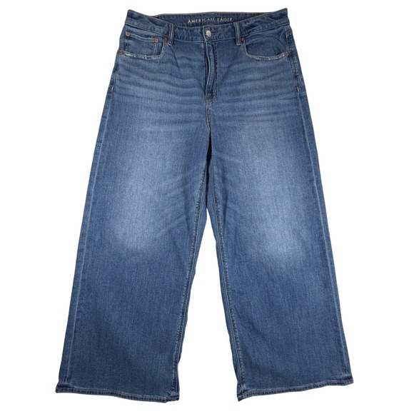 American Eagle Outfitters Denim - American Eagle Super‎ High-Rise Baggy Wide Leg Jeans Medium Wash Blue 12 Short